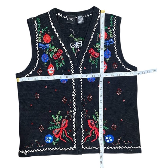 ERIKA Black Embroidered Sequins Ugly Christmas Holiday Vest Sweater Size Large - Picture 15 of 16